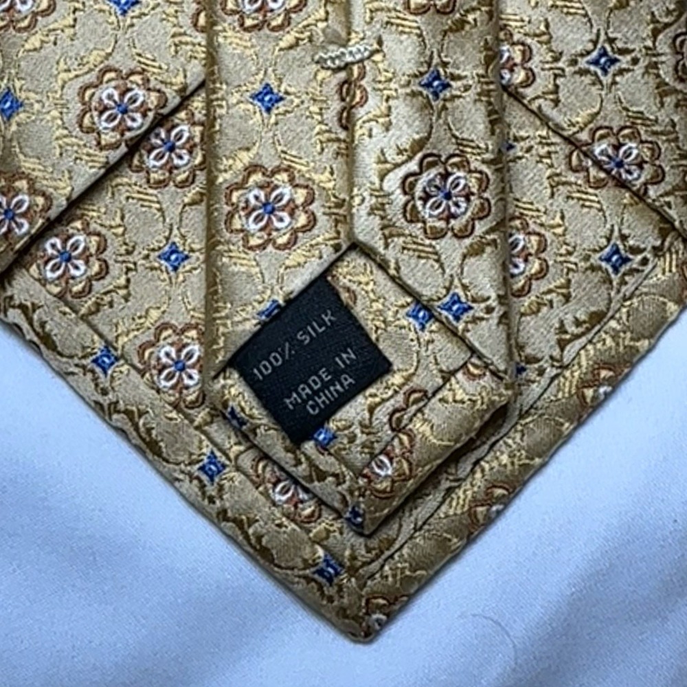 Jos. A. Bank Mens Gold & Blue 100% Silk Geometric Pattern Tie - Picture 7 of 7